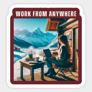 Work From Anywhere - Woman in Mountains and Snow Sticker